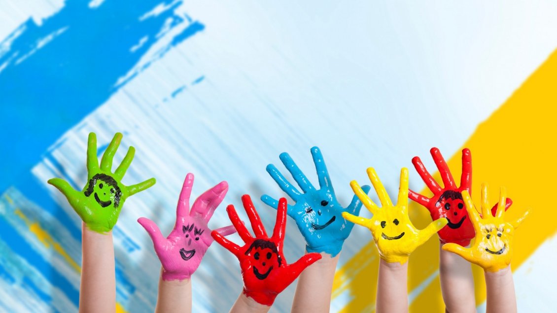 Download Wallpaper Funny coloured and happy hands - Childhood time