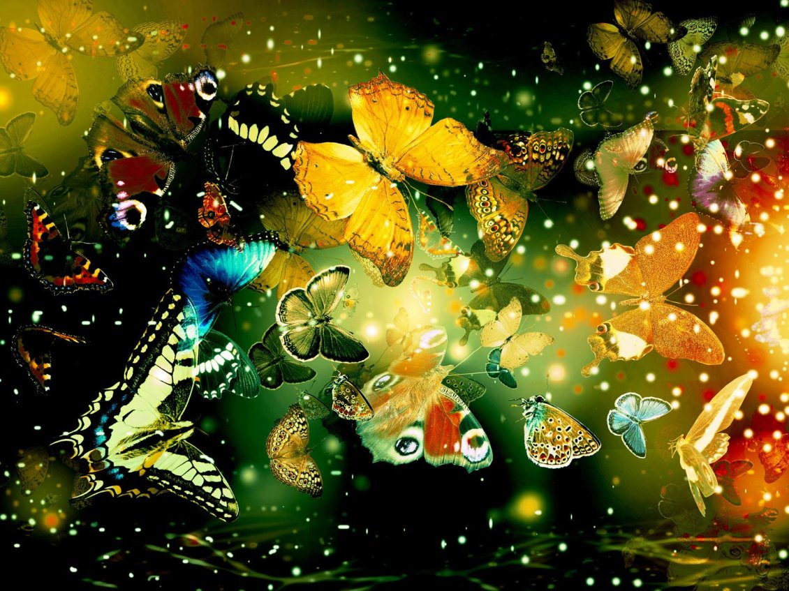 Download Wallpaper Rain of butterflies - magic time