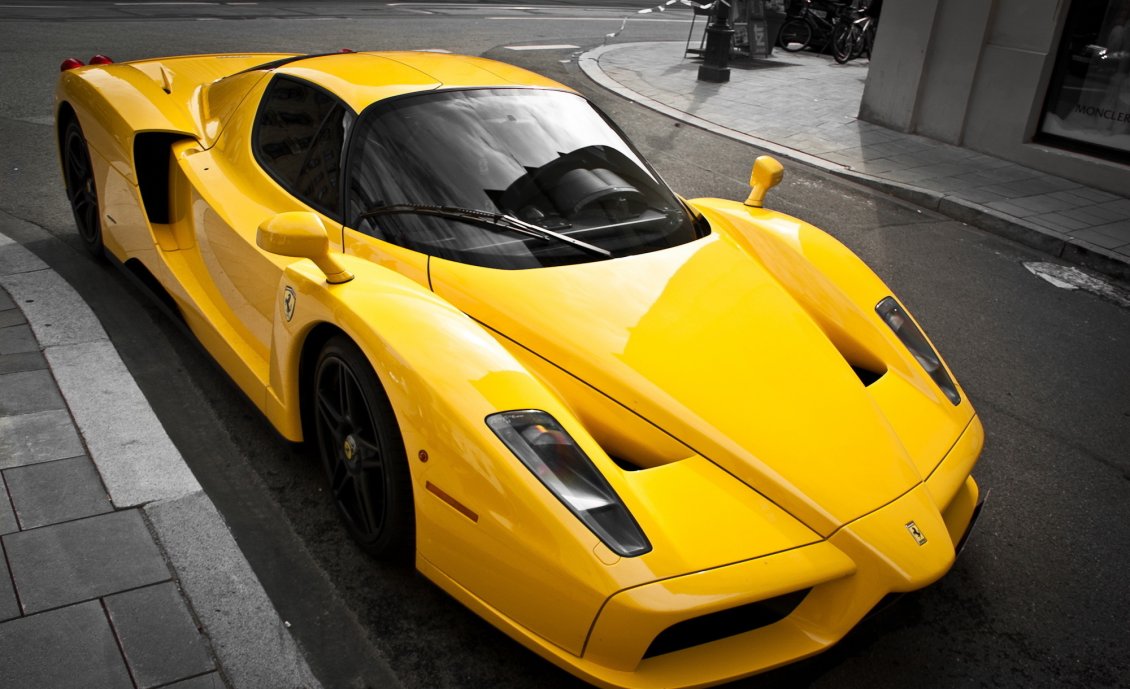 Download Wallpaper Yellow Ferrari Enzo on the street