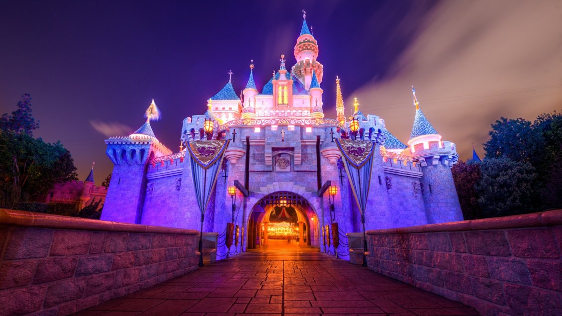 Download Wallpaper Disneyland Castle beautiful in the night