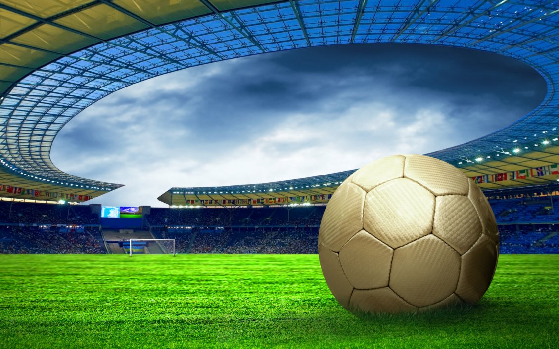 Download Wallpaper Gold football on the stadium