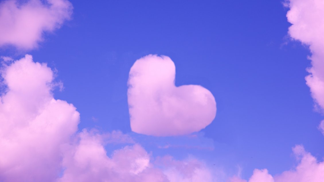 Download Wallpaper Pink heart cloud on the blue sky