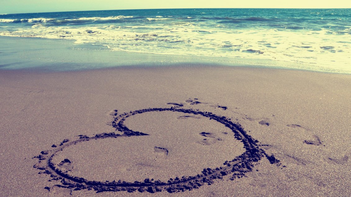 Download Wallpaper Big heart in the sand on the beach