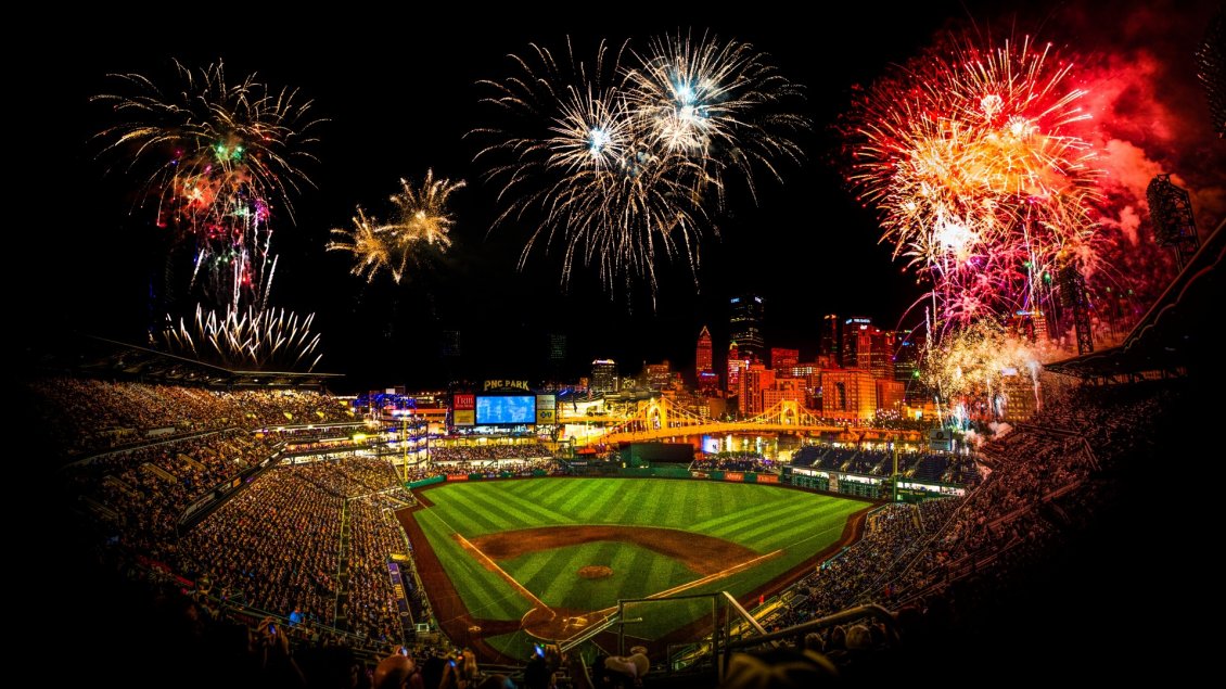 Download Wallpaper Fireworks on the stadium, victory - PNC Park