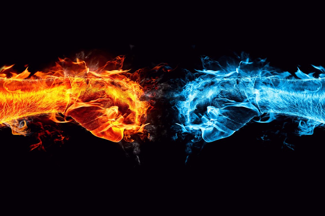Download Wallpaper Two hands, one of flames and one of ice