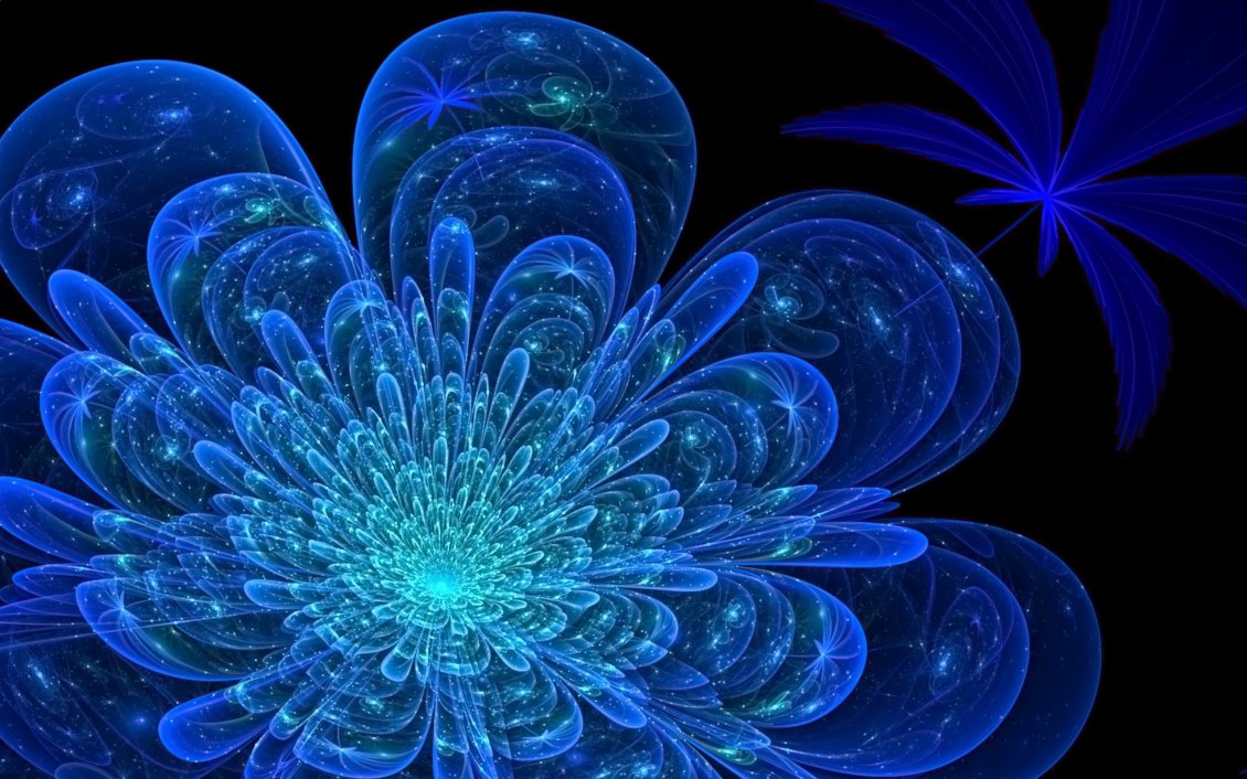 Download Wallpaper 3D abstract blue flower and leaf