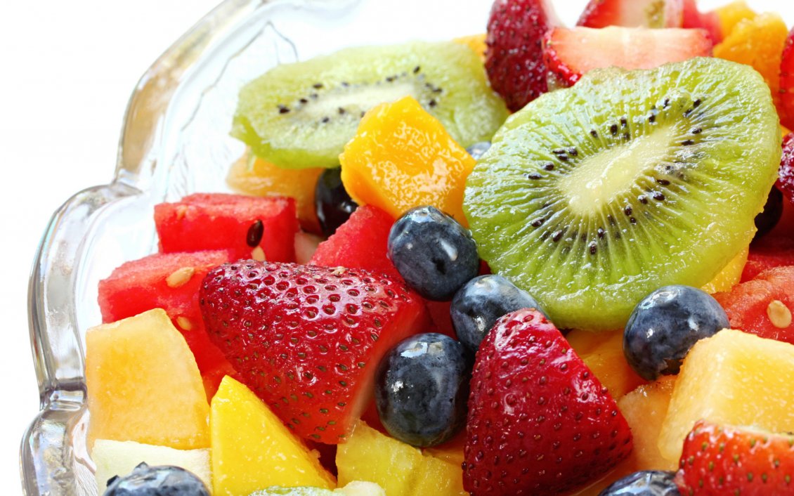 Download Wallpaper Colorful fruit salad in glass bowl