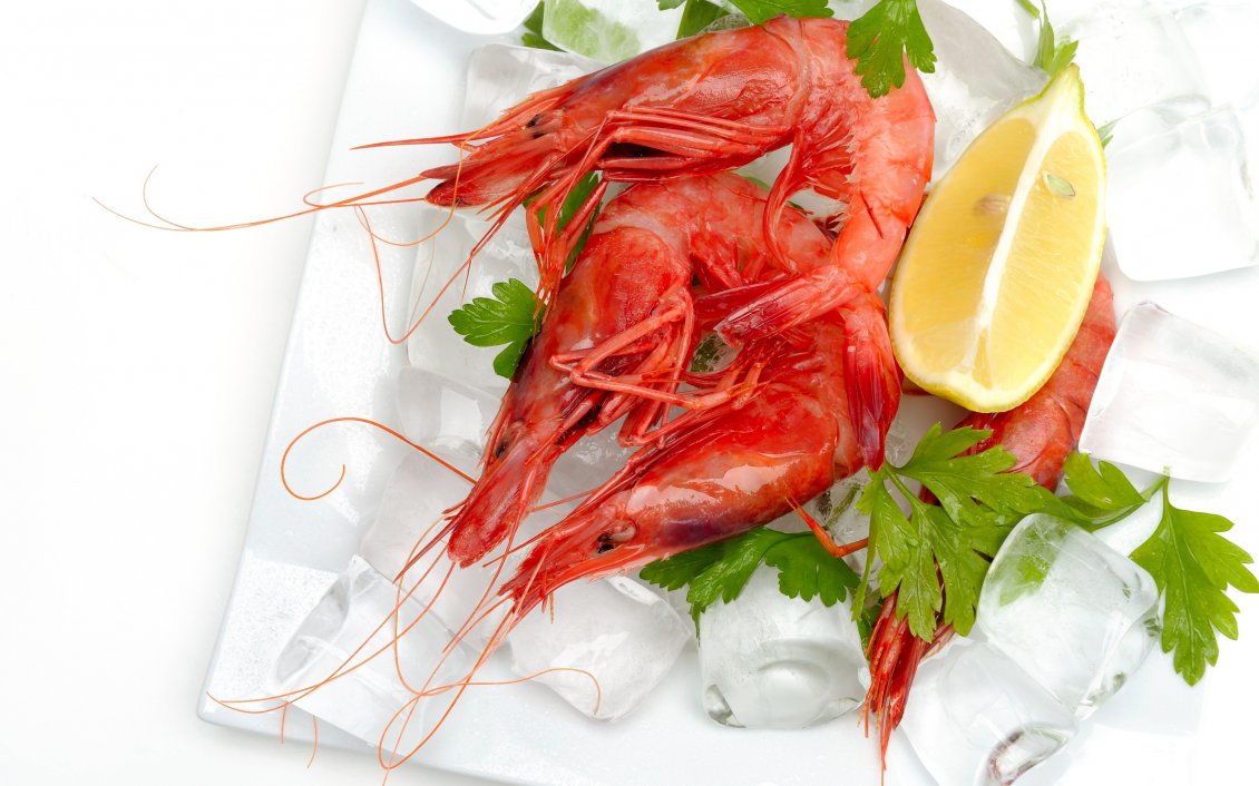 Download Wallpaper Crayfish on dish with lemon and ice