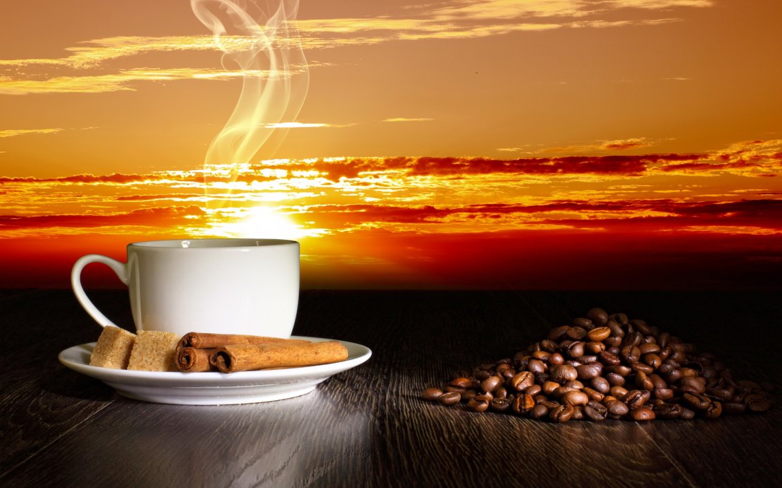 Download Wallpaper A coffee on the shore of sea in the sunrise