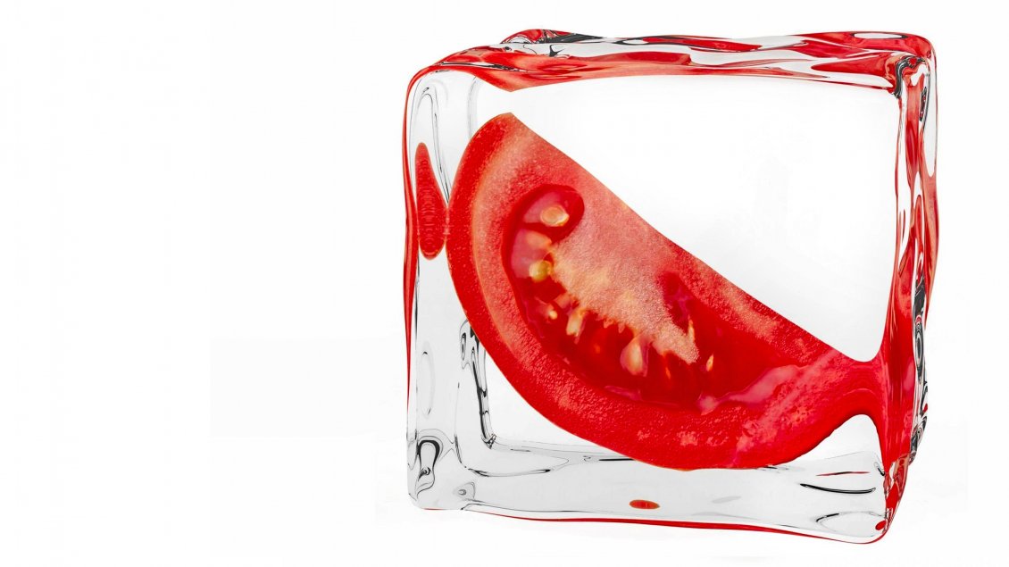 Download Wallpaper A slice of tomato in a ice cube