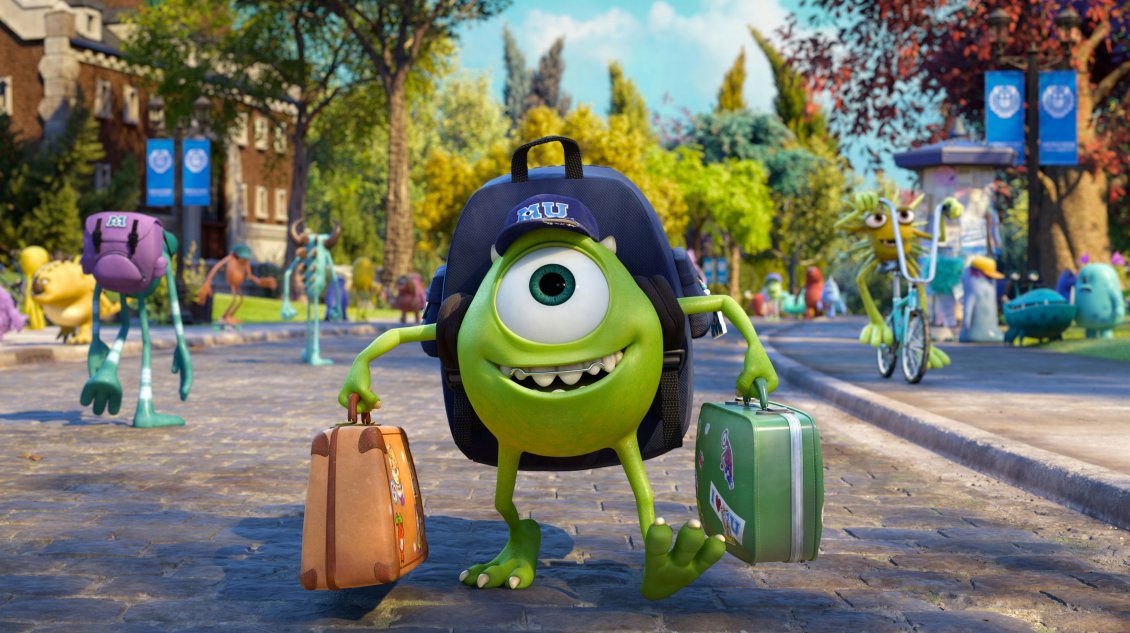 Download Wallpaper Monster University - Green monster with two suitcases