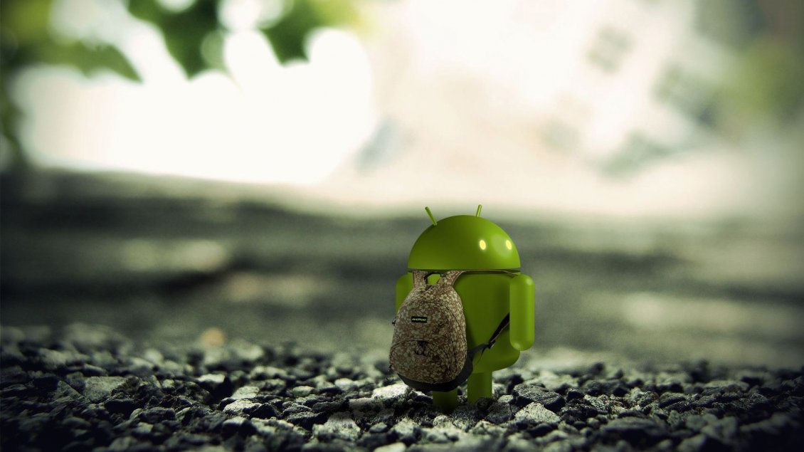 Download Wallpaper An android with a backpack on the stones