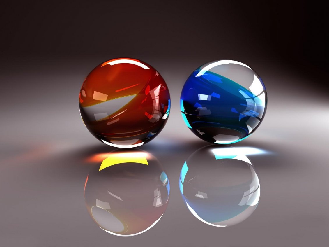 Download Wallpaper 3D two balls from glass - red and blue balls