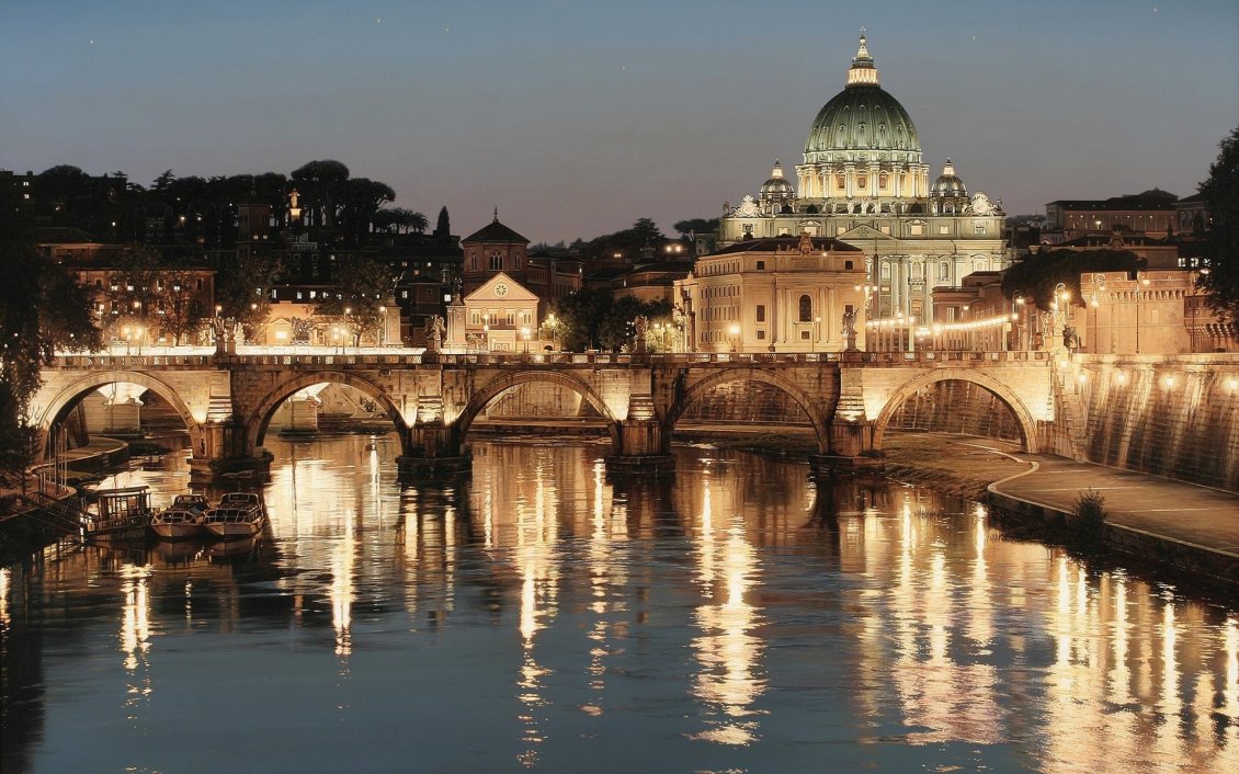 Download Wallpaper Rome City - Lights on the bridge in Italy