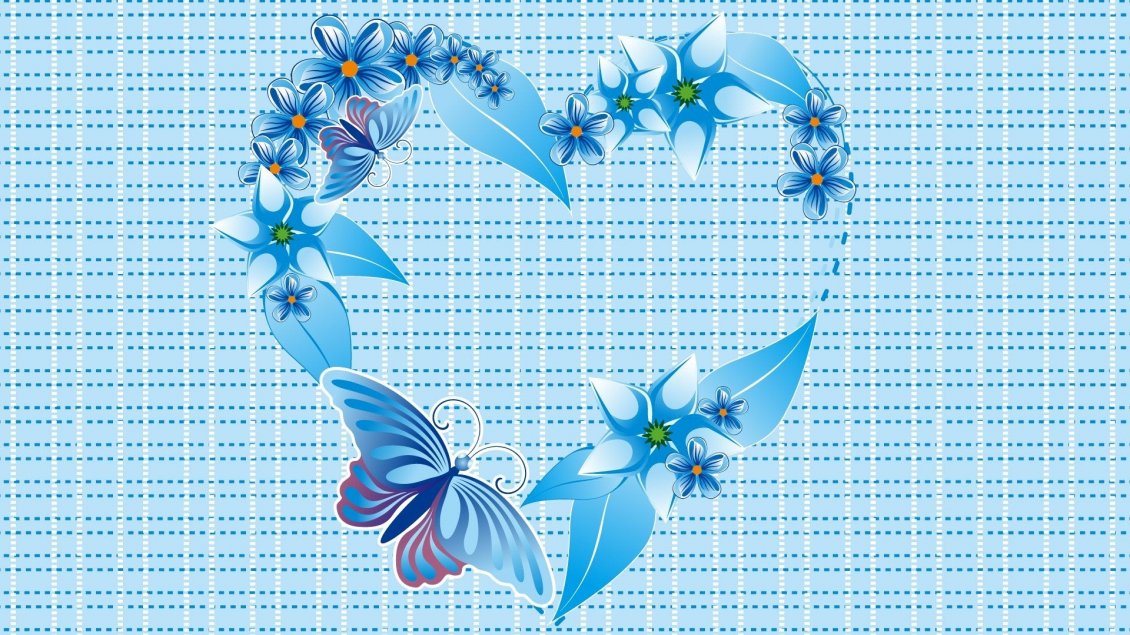 Download Wallpaper Blue heart made of flowers and butterflies