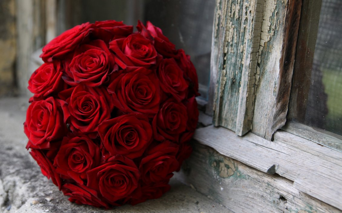 Download Wallpaper Wedding bouquet of red roses on windowsill