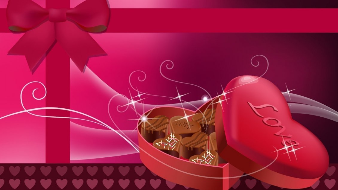 Download Wallpaper Chocolate hearts in a pink heart box
