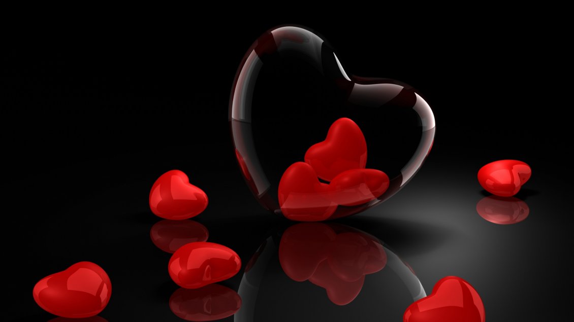 Download Wallpaper Many 3D red hearts on black background