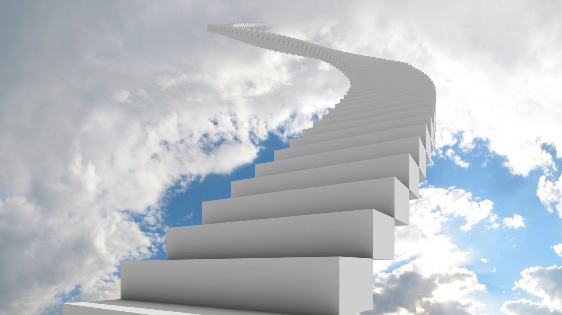Download Wallpaper White high ladder to the sky among the clouds