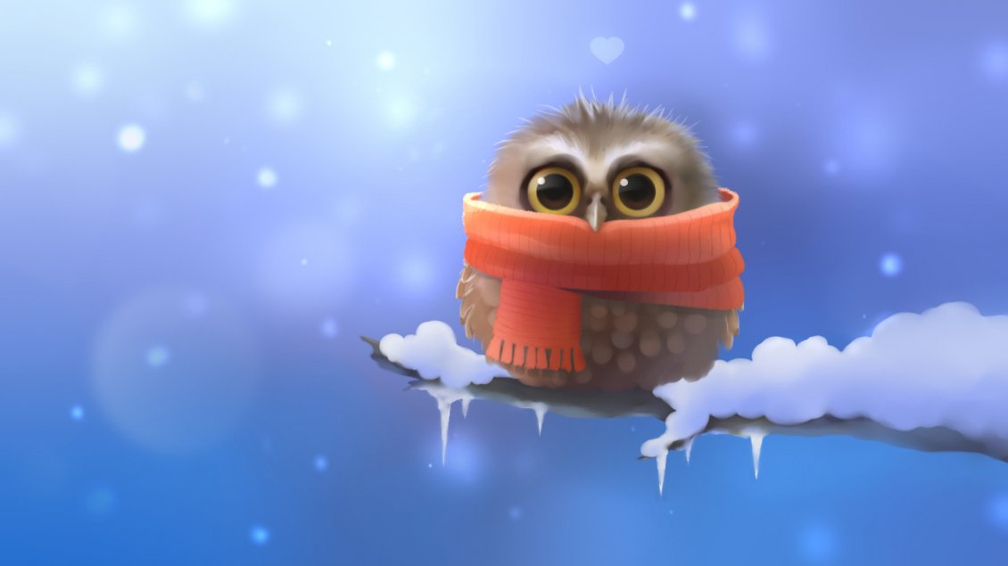 Download Wallpaper A owl with comforter on the frozen branch and full of snow