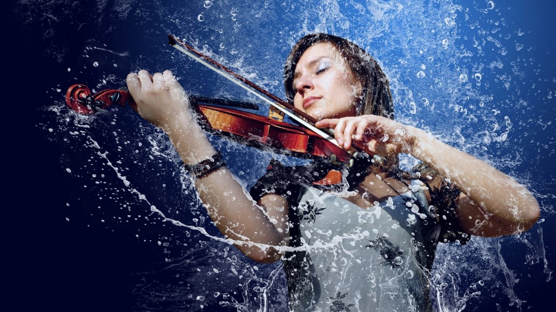 Download Wallpaper A girl playing the violin in the rain