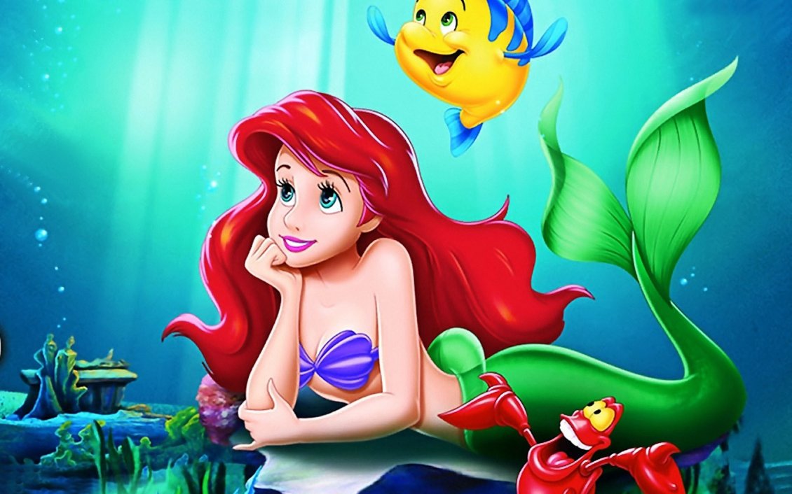 Download Wallpaper Little Mermaid - Ariel and fish in the water