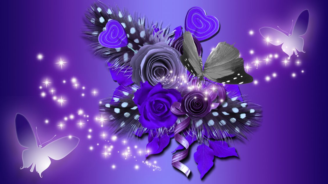 Download Wallpaper Purple artistic image with flowers and butterflies