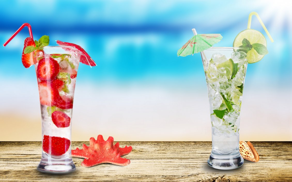 Download Wallpaper Two different cocktails with fruits and ice