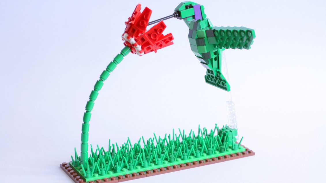 Download Wallpaper A green bird on the flower - Art made of lego