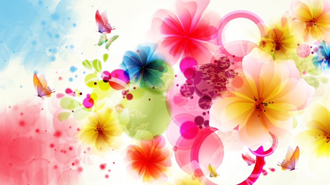 Download Wallpaper Many colorful flowers and butterflies - Graphic design