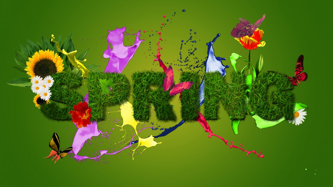 Download Wallpaper Spring letters made of grass in a wallpaper