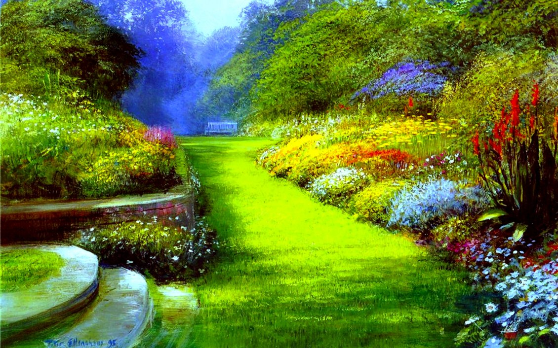 Download Wallpaper A park with many greenery and flowers