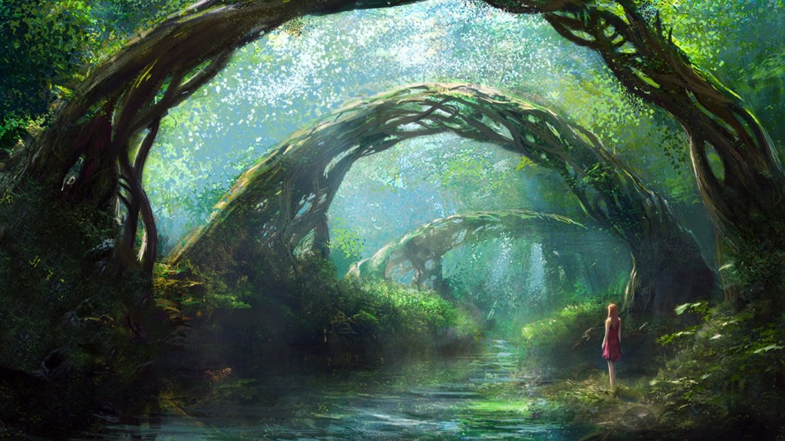 Download Wallpaper A girl in fantasy forest - HD wallpaper