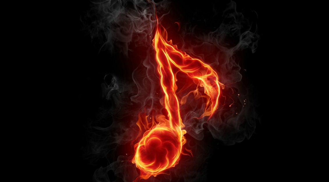 Download Wallpaper A musical note in flames on the black background