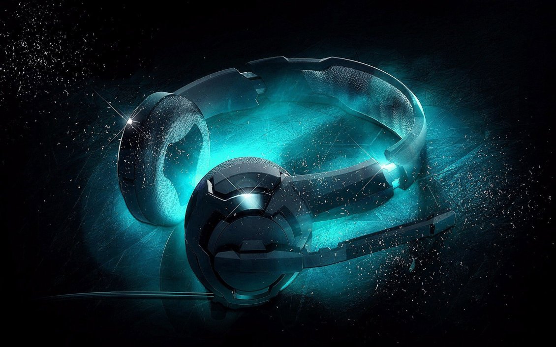 Download Wallpaper 3D headphones wallpaper - Fluorescent blue light