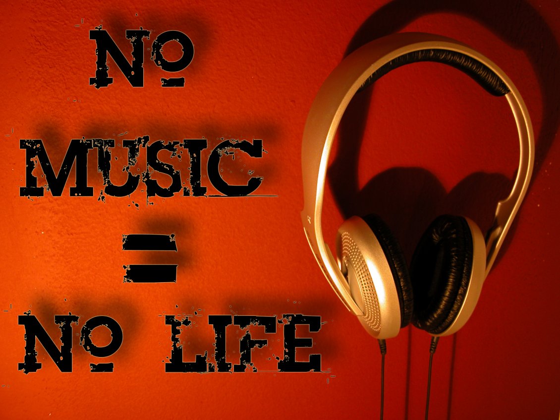 Download Wallpaper No music, no life. A gold headphones