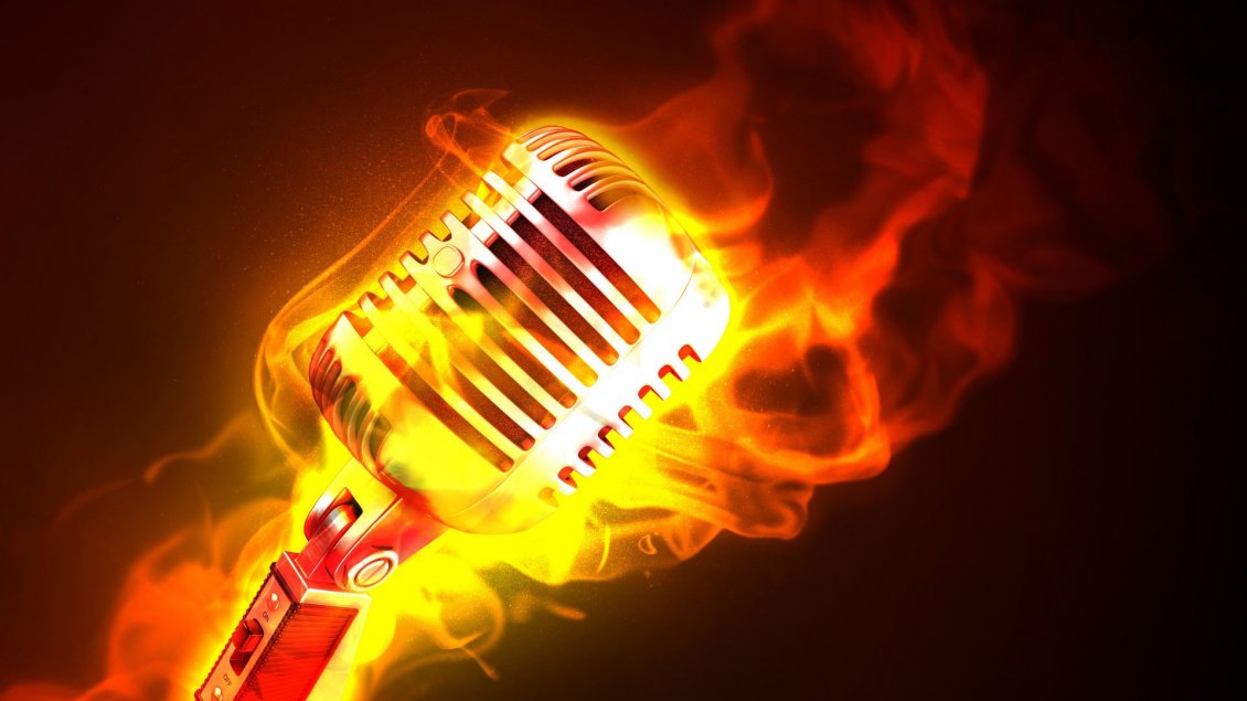 Download Wallpaper A microphone in flames - Power of music