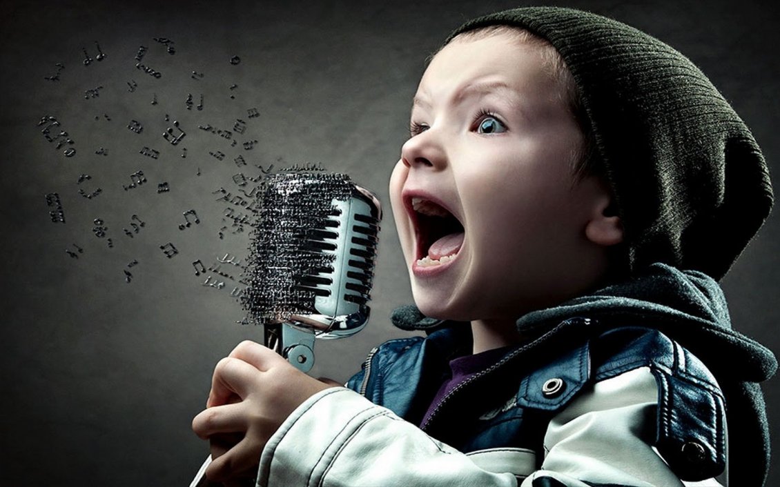 Download Wallpaper A child sings at the microphone - Abstract music