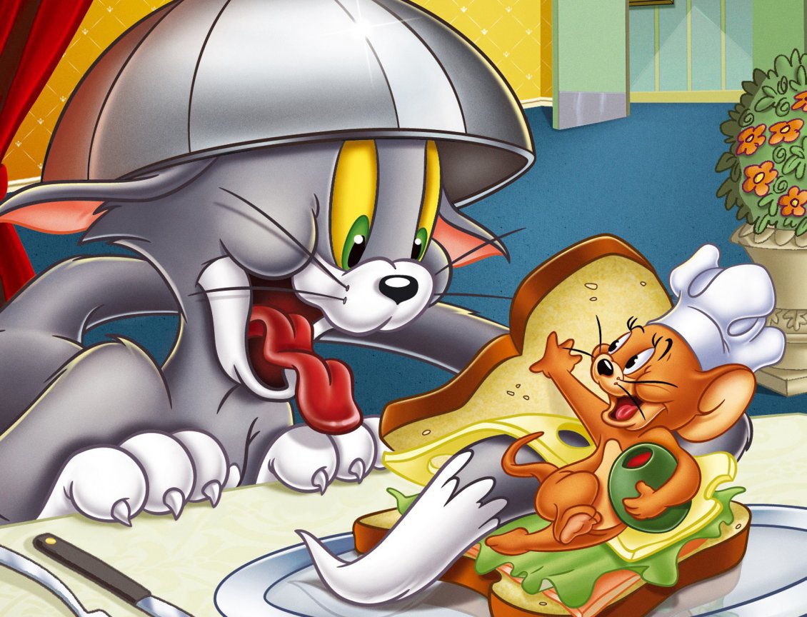 Download Wallpaper Tom and Jerry in the kitchen make a sandwich