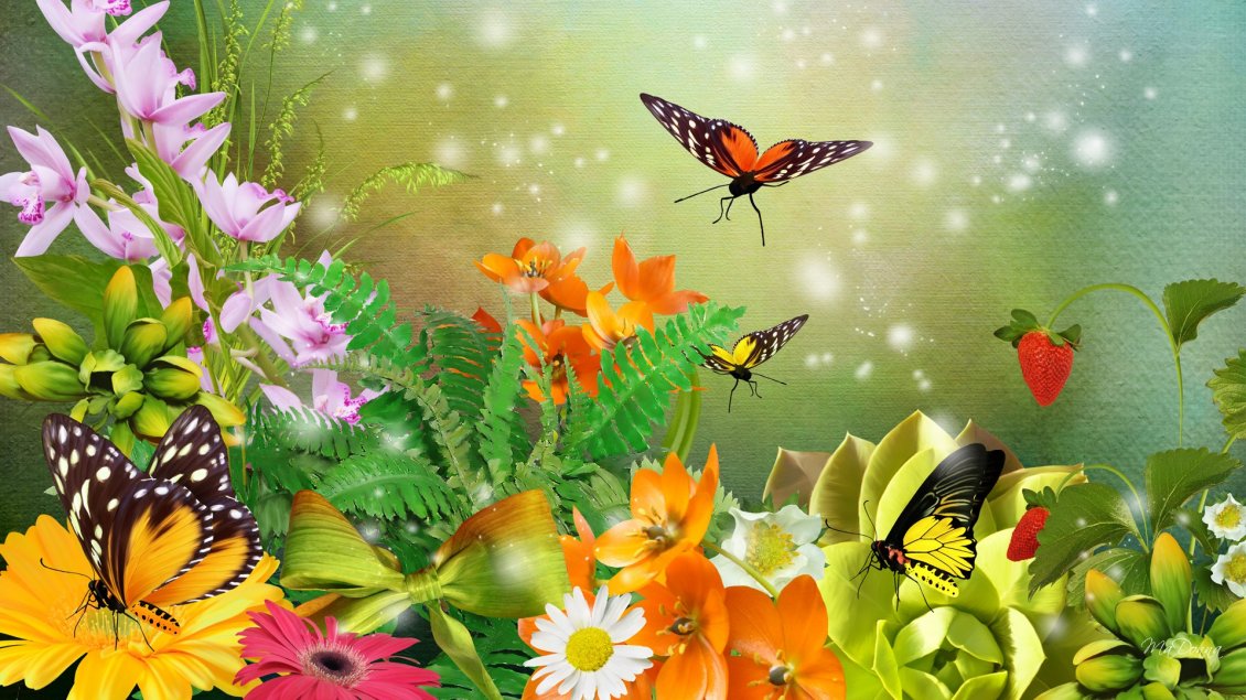 Download Wallpaper Many butterflies on the flowers in the garden