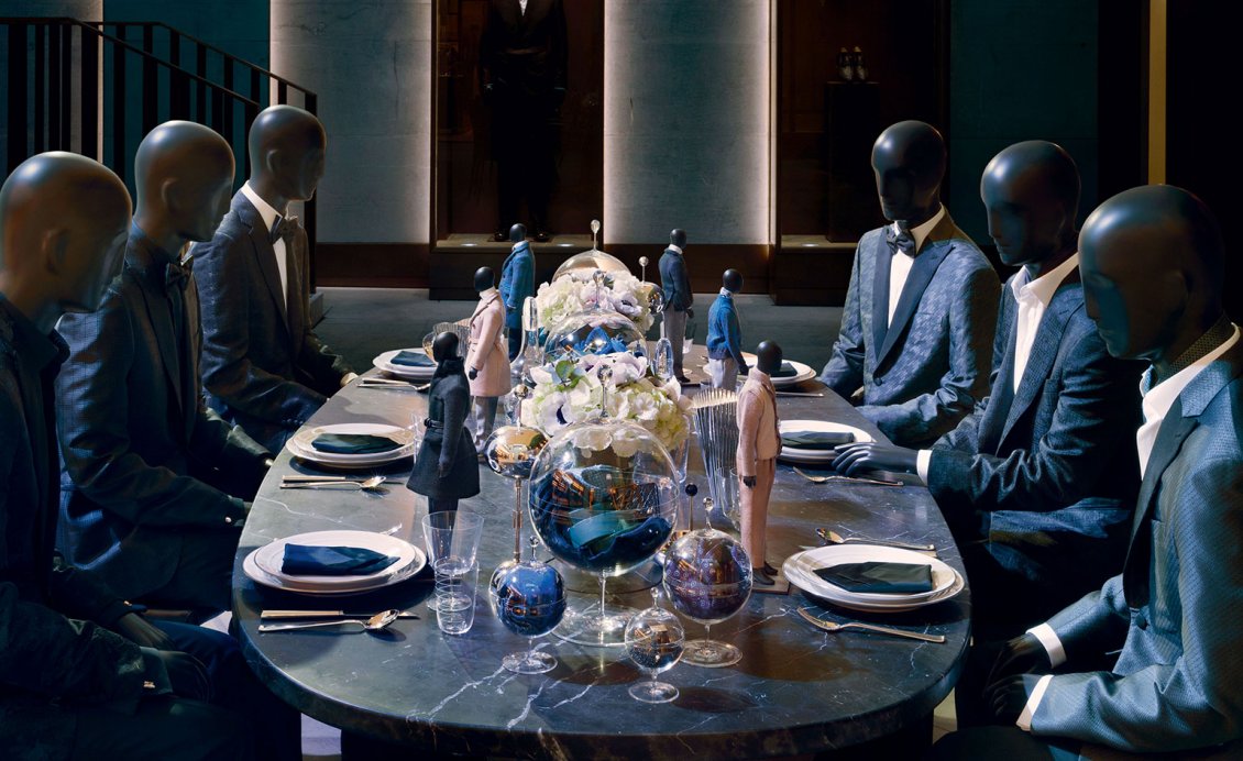 Download Wallpaper Blue men mannequins at the table - Abstract wallpaper