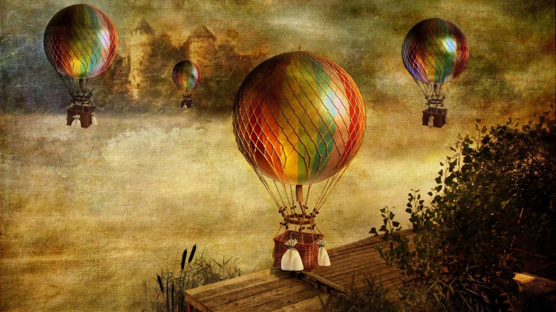 Download Wallpaper Colorful balloons flying - HD Antique image