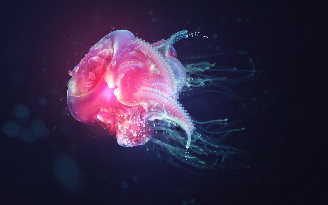 Download Wallpaper Pink jellyfish in a dark background