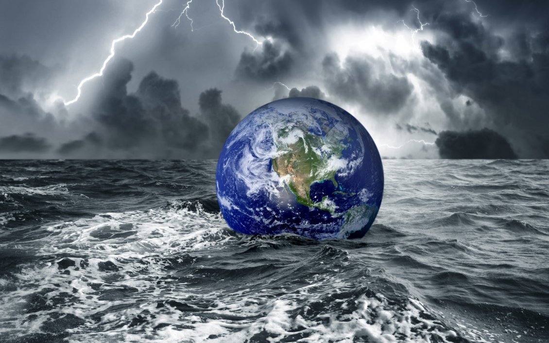 Download Wallpaper The Earth floats on the water in a stormy day