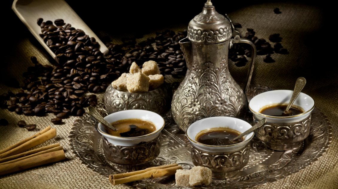 Download Wallpaper Turkish coffee in silver cup - HD wallpaper