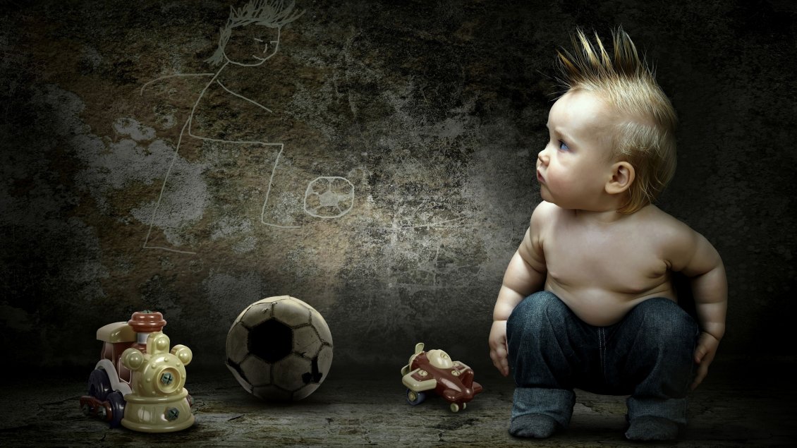 Download Wallpaper A sweet baby boy with crest loves football