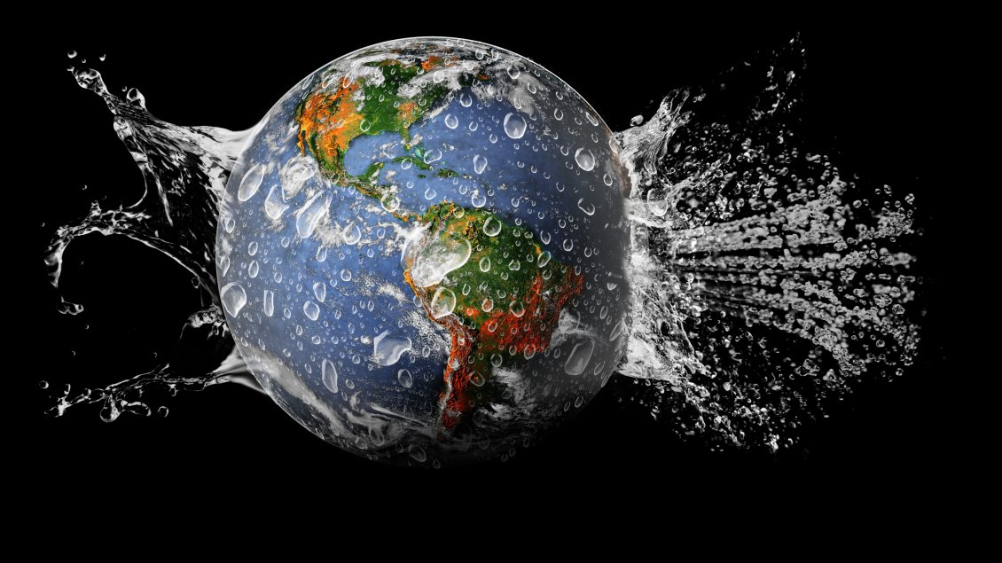 Download Wallpaper The Earth Globe in the water on the black background