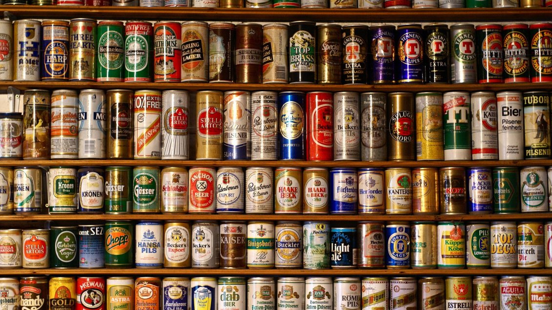 Download Wallpaper A wall of different brands of beer cans