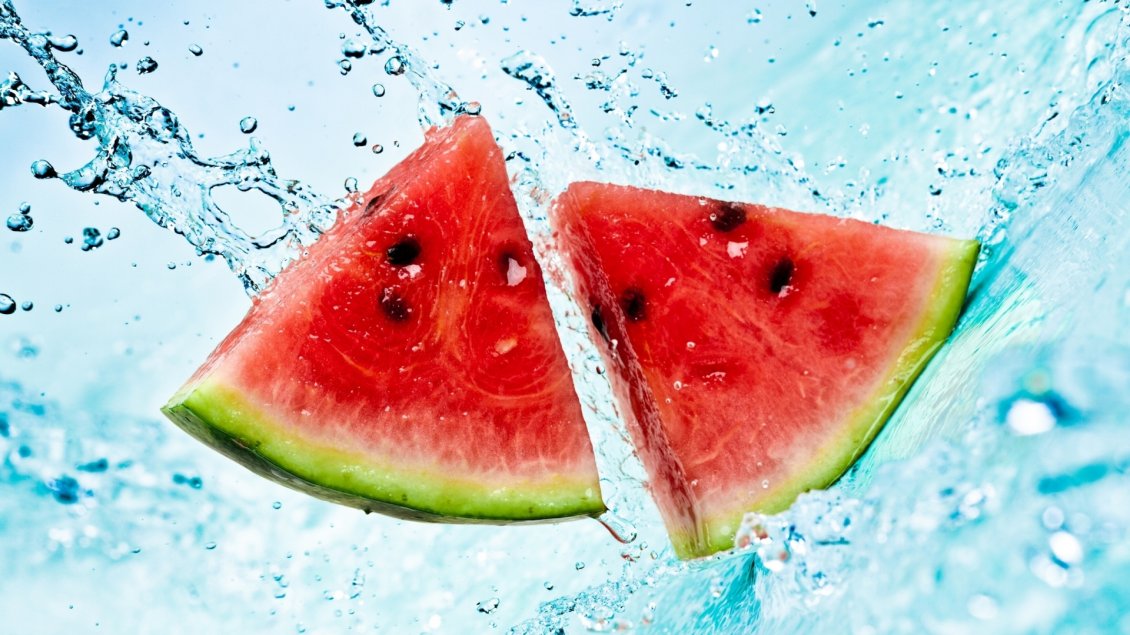 Download Wallpaper Two fresh watermelon in the water