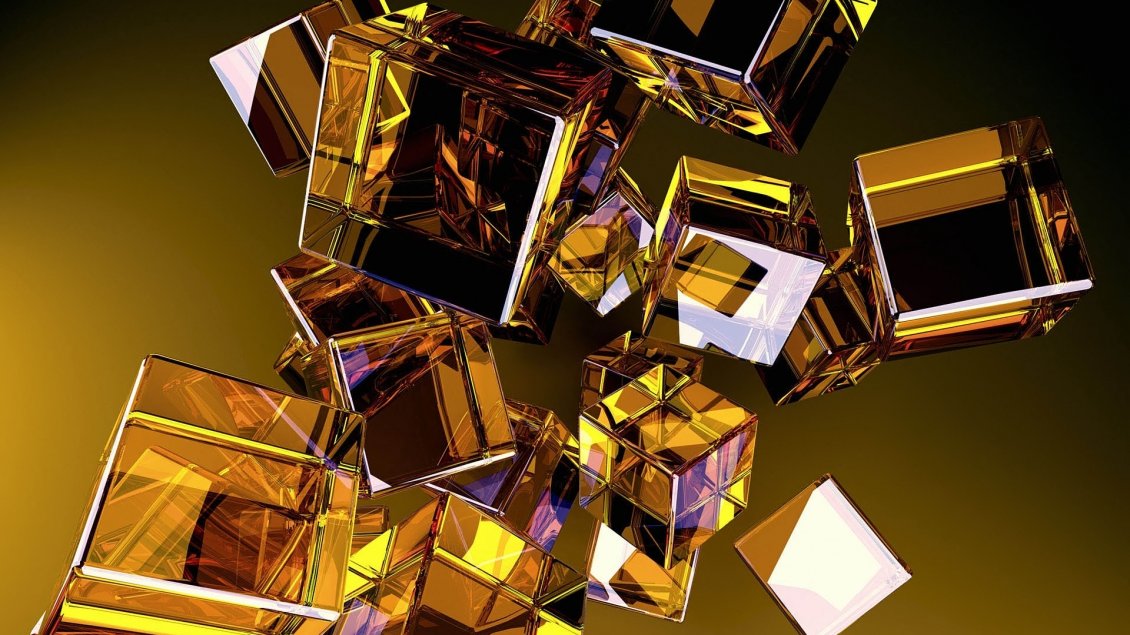 Download Wallpaper Many golden glass cubes in a 3D wallpaper